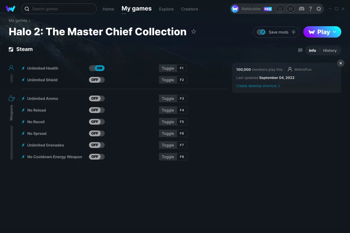 Halo 2 "Трейнер +8" [UPD: 04.09.2022] {MrAntiFun / WeMod}