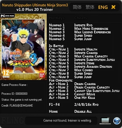 Naruto Shippuden ~ Ultimate Ninja Storm 3: Трейнер/Trainer (+20) [1.0 ~ Update 1] {FLiNG}