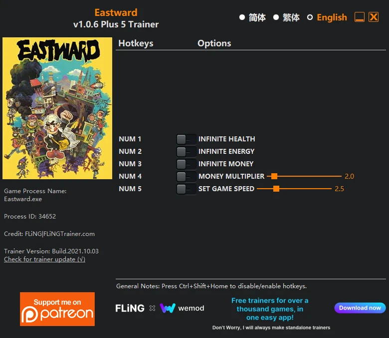 Eastward: Трейнер/Trainer (+5) [1.0.6] {FLiNG}