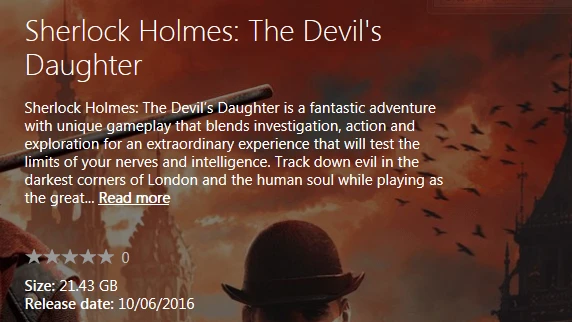 Стал известен размер игры Sherlock Holmes: The Devil's Daughter