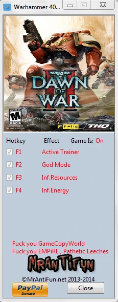 Warhammer 40.000: Dawn Of War 2 - Retribution: Трейнер/Trainer (+3) [3.19.1.10257] {MrAntiFun}