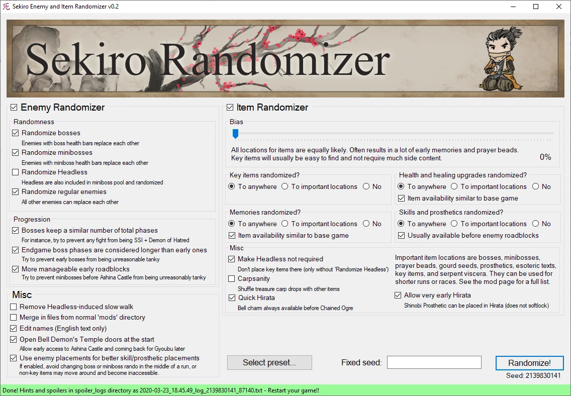 Sekiro: Shadows Die Twice "Рандомайзер врагов и предметов"