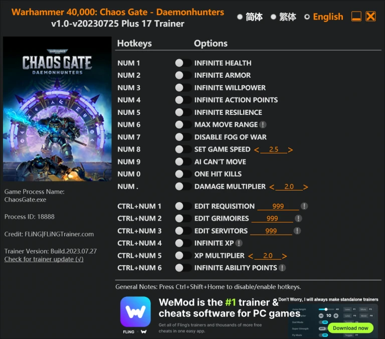 Warhammer 40,000: Chaos Gate - Daemon Hunters "Трейнер +17" [1.0 - UPD: 25.07.2023] {FLiNG}