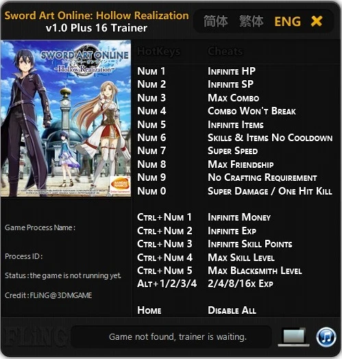 Sword Art Online: Hollow Realization Трейнер/Trainer (+16) [1.00] {FLiNG}