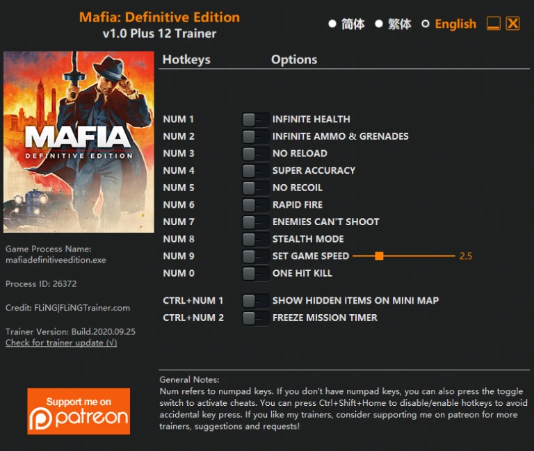Mafia: Definitive Edition: Трейнер/Trainer (+12) [1.0] {FLiNG}