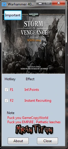 Warhammer 40.000 ~ Storm of Vengeance: Трейнер/Trainer (+2) [4.3.3.30826] {LinGon}