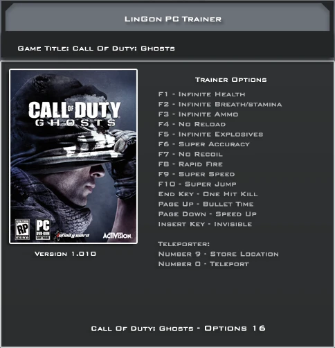 Call of Duty ~ Ghosts: Трейнер/Trainer (+16) [1.0.0.1] {LinGon}