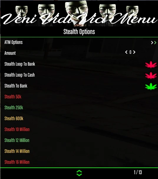 Grand Theft Auto 5 (GTA V): Чит-Мод/Cheat-Mode (VENI VIDI VICI 2.0.4) [1.52] {siberian-federal}