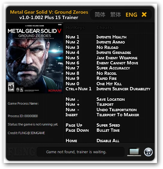 Metal Gear Solid 5: Ground Zeroes: Трейнер/Trainer (+15) [1.0-1.002] {FLiNG}
