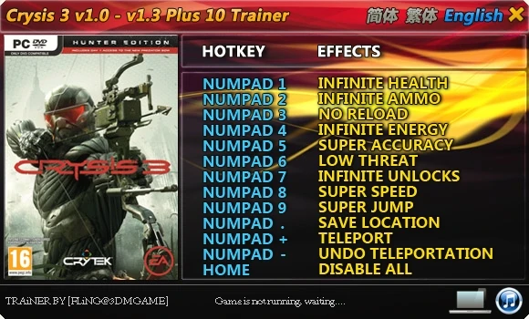 Crysis 3: Трейнер/Trainer (+10) [1.0 ~ 1.3] {FLiNG}