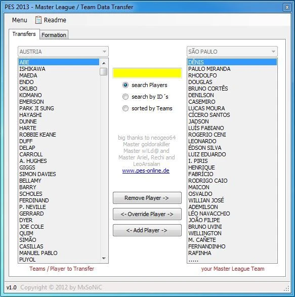 PES 2013 "Team Data Transfer 1.1"