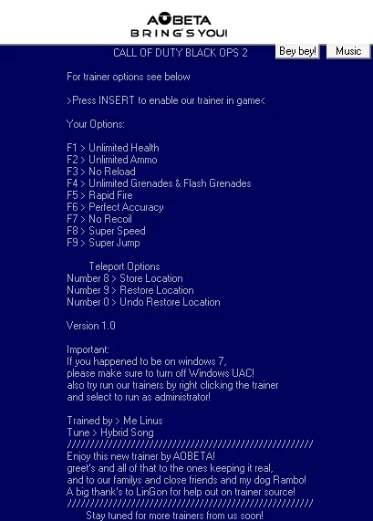 Call of Duty - Black Ops 2: Трейнер/Trainer (+11) [1.0] {Linus/AOBETA}