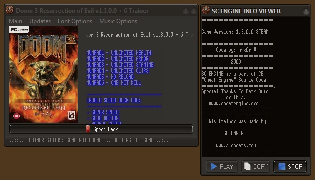 Doom 3: Resurrection of Evil: Трейнер/Trainer (+6) [v.1.3 / 1.3.1/ *STEAM] {h4x0r}