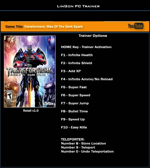 Transformers ~ Rise of the Dark Spark: Трейнер/Trainer (+12) [1.0] {LinGon}