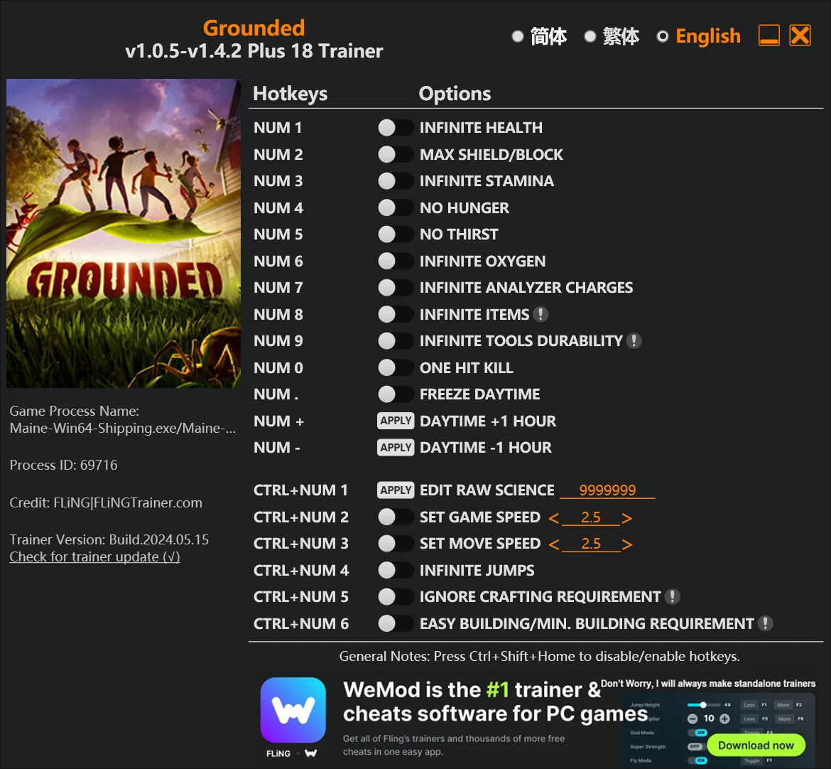 Grounded "Трейнер +18" [1.0.5 - 1.4.2] {FLiNG}