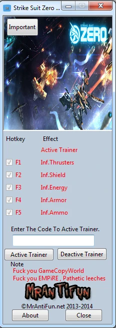 Strike Suit Zero ~ Director's Cut: Трейнер/Trainer (+5) [1.0] {MrAntiFun}
