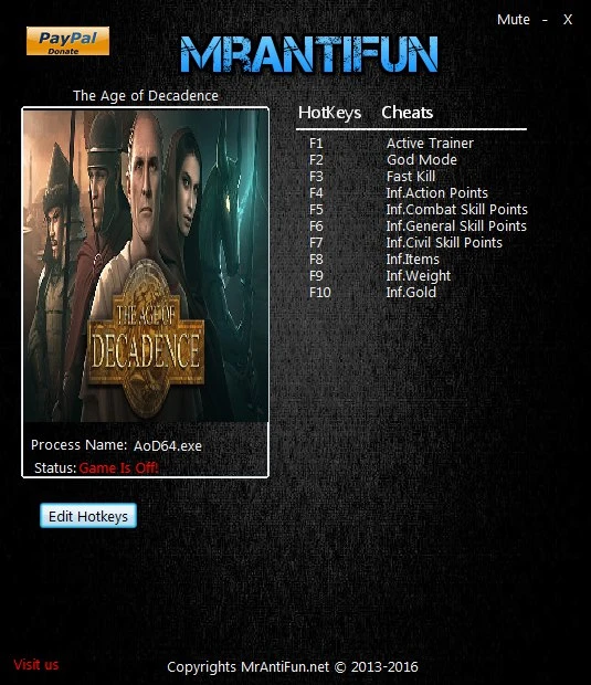 Age of Decadence: Трейнер/Trainer (+9) [1.5.0.0019: x64] {MrAntiFun}