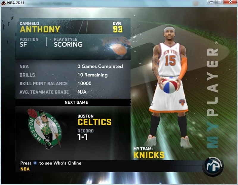 NBA 2K11 "Carmelo Anthony in My Player mode"
