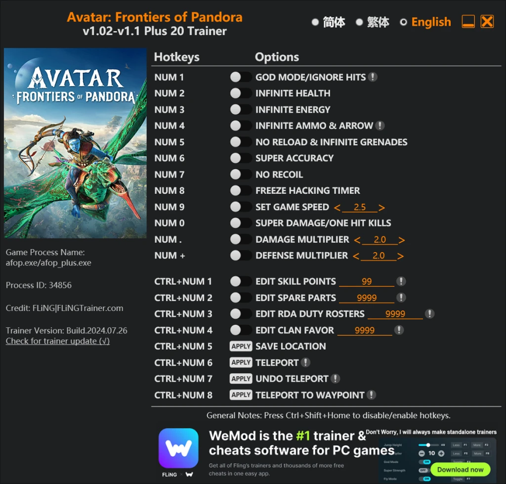 Avatar: Frontiers of Pandora "Трейнер +20" [1.02 - 1.1] {FLiNG}