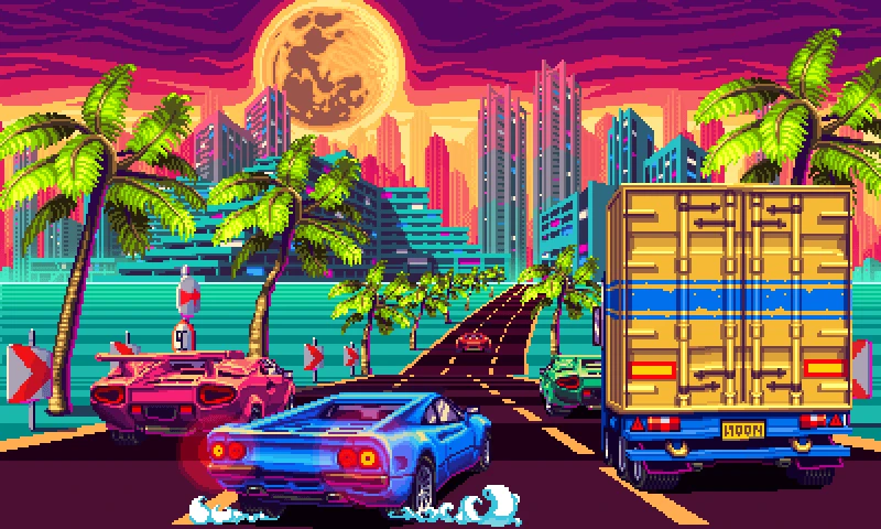 Кадры гоночной аркады 80's Overdrive, создаваемой эксклюзивно для 3DS