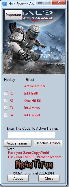 Halo ~ Spartan Assault: Трейнер/Trainer (+4) [0.0.0.2] {MrAntiFun}