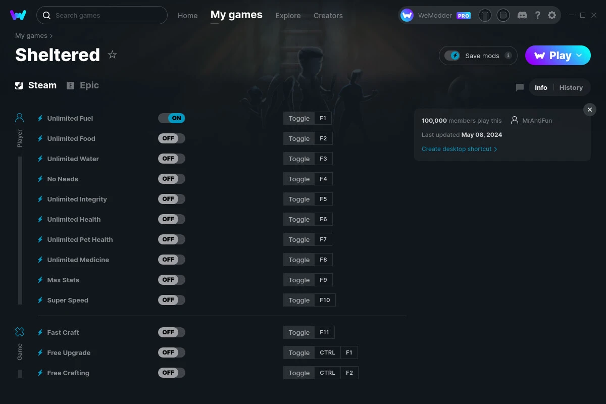 Sheltered "Трейнер +13" [UPD: 08.05.2024] {MrAntiFun / WeMod}