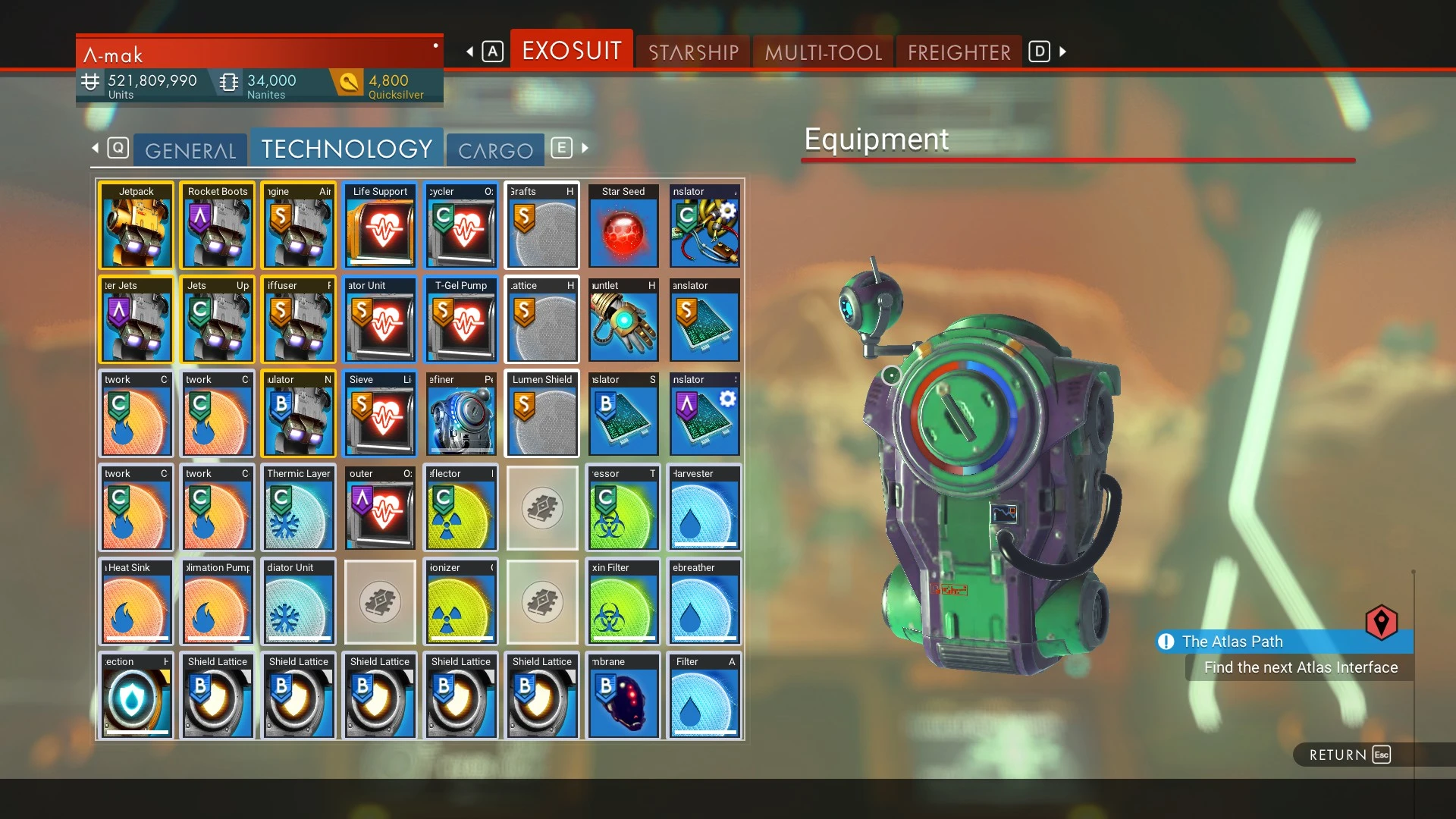 No Man's Sky "48 слотов для экзокостюма технологий" (v. 2.61+ Desolation)"