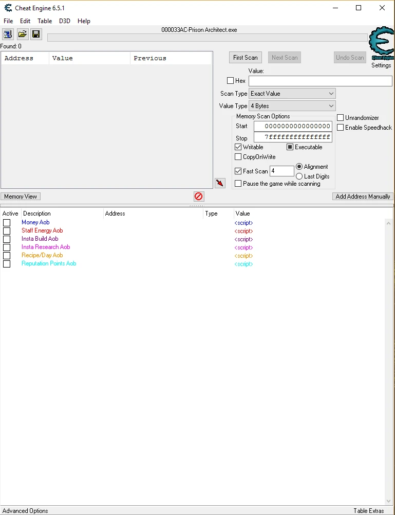 Prison Architect: Таблица для Cheat Engine (+6) [2.0]