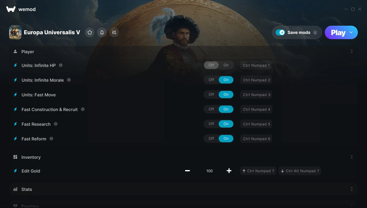 Europa Universalis 5 "Трейнер +33 от WeMod: Редактор золота, ресурсов и пр"