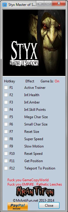 Styx ~ Master of Shadows: Трейнер/Trainer (+8) [1.0] {MrAntiFun}