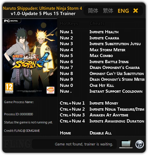 Naruto Shippuden: Ultimate Ninja Storm 4: Трейнер/Trainer (+15) [1.0-Update 5] {FLiNG}