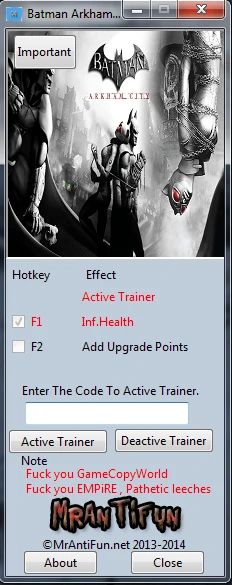 Batman ~ Arkham City: Трейнер/Trainer (+2) [1.1] {MrAntiFun}