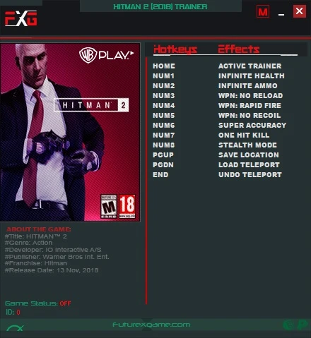 Hitman 2: Трейнер/Trainer (+9) [2.10.1] {FutureX}