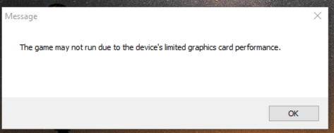 Ошибка при запуске: Message - The game may not run due to the device's limited graphics card performance