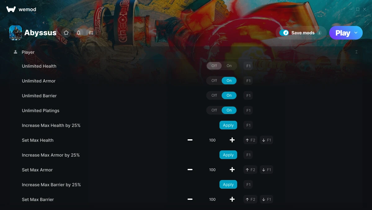 Abyssus "Трейнер +34 от WeMod: Редактор игрока, инвентаря и оружия"