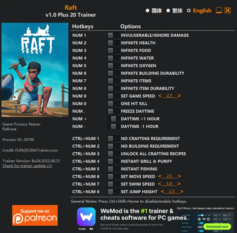 Raft "Трейнер +20" [1.0] {FLiNG}