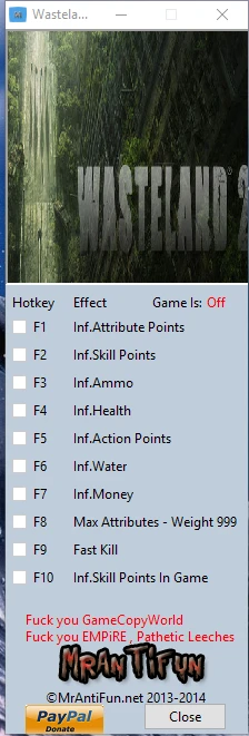 Wasetland 2: Трейнер/Trainer (+10) [65562: Update 6] {Mr.AntiFun}
