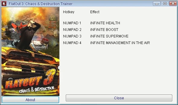 FlatOut 3 - Chaos & Destruction: Трейнер/Trainer (+4) [1.04u10] {GRIZZLY/PlayGround.ru}