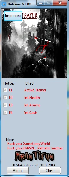 Betrayer: Трейнер/Trainer (+3) [1.0] {MrAntiFun}