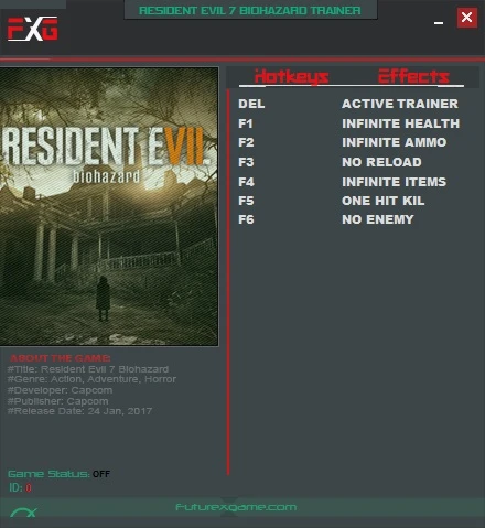Resident Evil 7: Трейнер/Trainer (+6) [1.01] {FutureX}