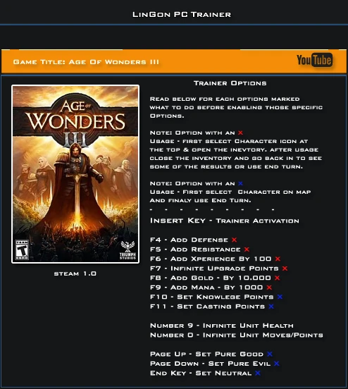 Age of Wonders 3: Трейнер/Trainer (+13) [1.0] {LinGon}