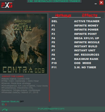Command & Conquer: Generals - Zero Hour - Contra 009: Трейнер/Trainer (+11) [1.0]