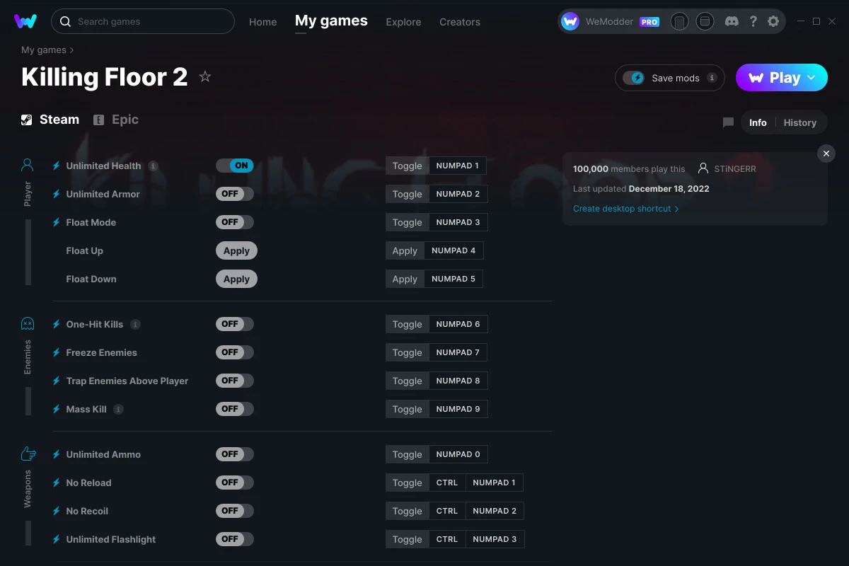 Killing Floor 2 "Трейнер +20" [UPD: 18.12.2022] {STiNGERR / WeMod}