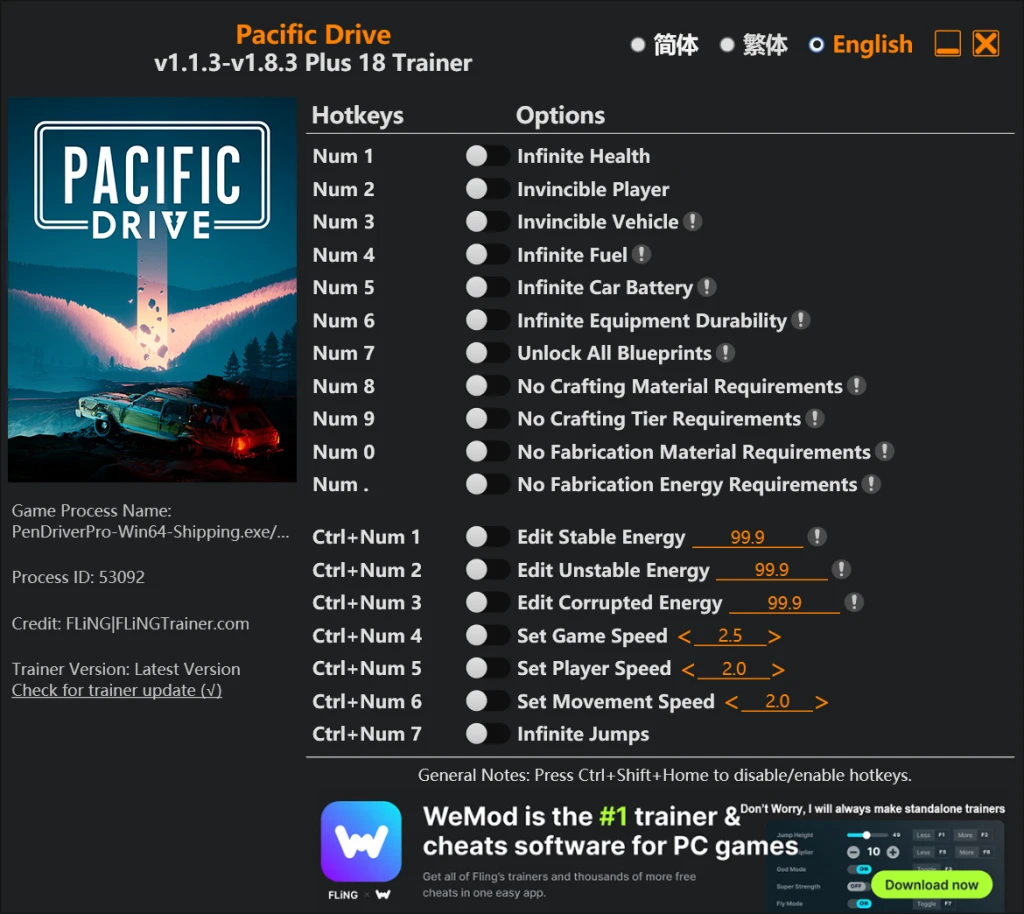 Pacific Drive "Трейнер +18" [1.1.3 - 1.8.3] {FLiNG}