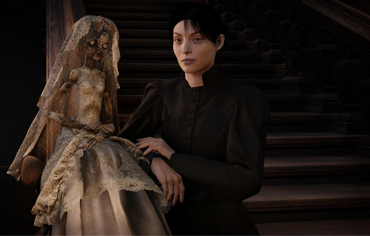 Донна Беневиенто и ее кукла - косплей на персонажа из Resident Evil: Village