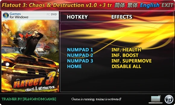 Flatout 3 - Chaos & Destruction: Трейнер/Trainer (+3) [1.0] {FLiNG}