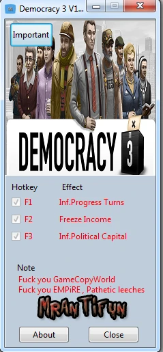 Democracy 3: Трейнер/Trainer (+3) [1.14] {MrAntiFun}
