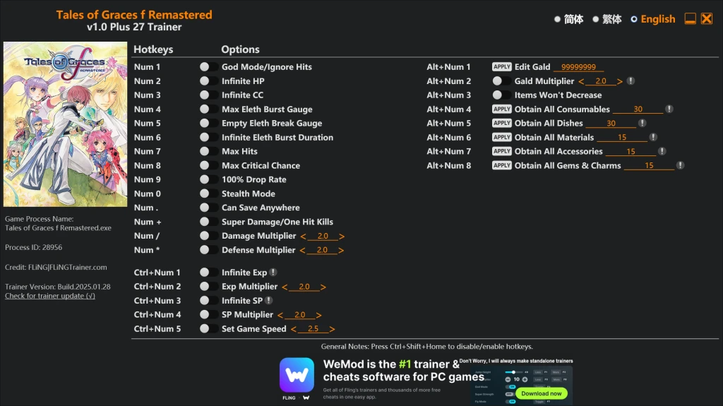 Tales of Graces f Remastered "Трейнер +27" [1.0] {FLiNG}