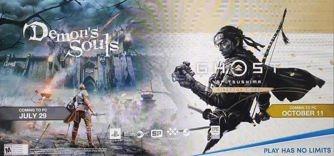 Изображение, с датами выхода ПК-версий Demon's Souls/Ghost of Tsushima: Director's Cut - фальшивка