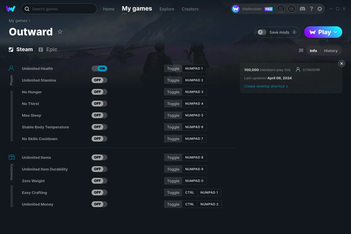 Outward "Трейнер +12" [UPD: 06.04.2024] {STiNGERR / WeMod}